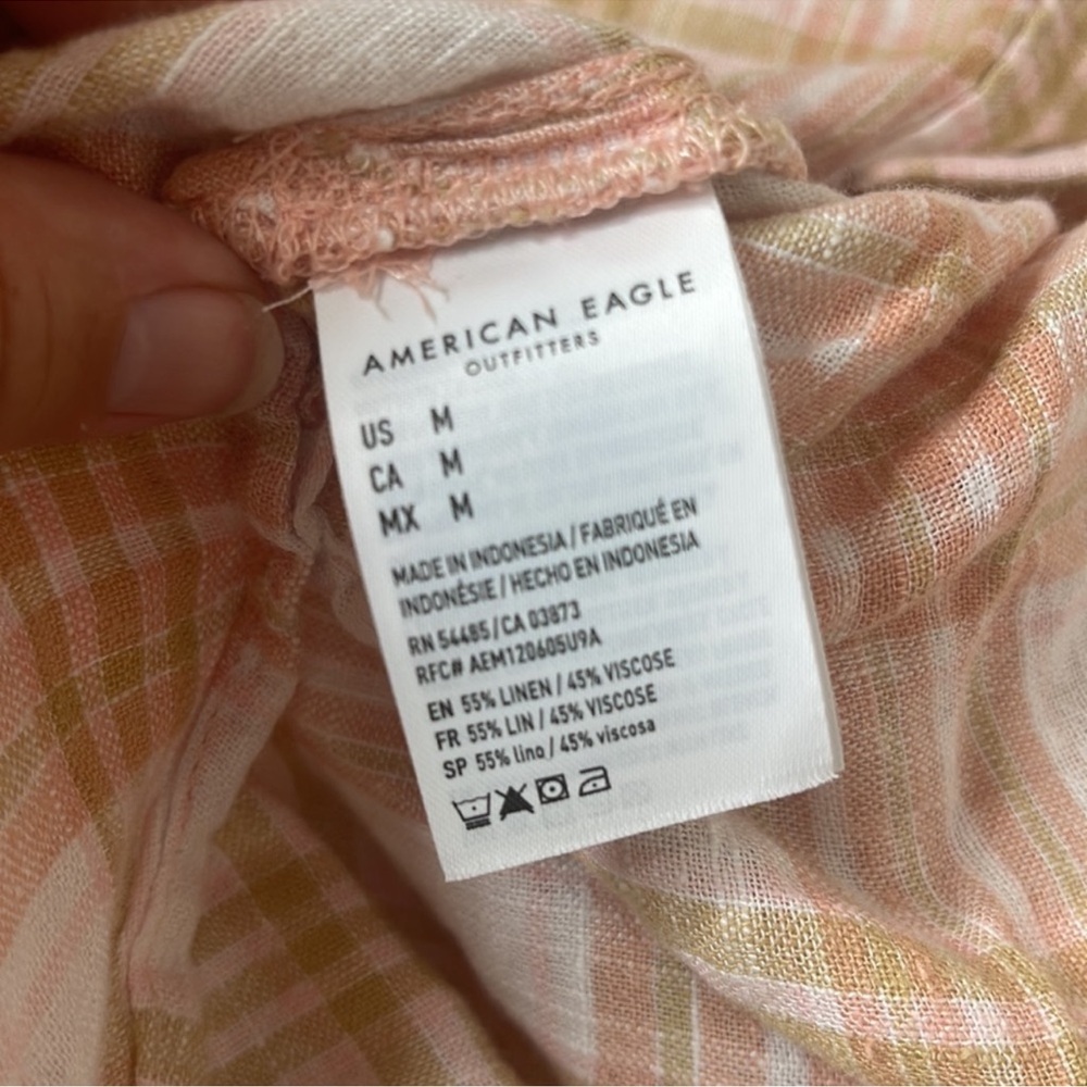 American Eagle Oversized Plaid Button Down Linen Blend Medium - Picture 12 of 14